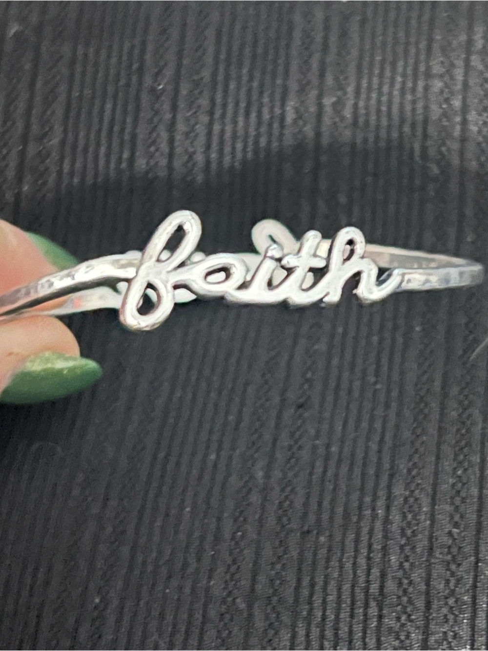Faith Script Silver Bracelet - Inspirational Cuff Religious Jewelry